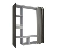 Demeyere Kit Dressing avec Rideau et Penderie Extensible Moderne en Bois - Coloris Chêne Waterford et Gris Eléphant - 150 x 183 x 50 cm