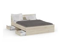 Demeyere Lit adulte MICHIGAN - 160 x 200 cm - Mulitiples rangements - Chêne brossé