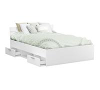 Lit adulte MICHIGAN - 160 x 200 cm - Multiples rangements - Blanc