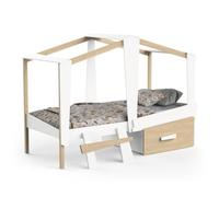 Demeyere Lit Cabane Enfant Avec Grand Tiroir - 90 X 200 Cm - Décor Blanc Mat Et Chene - Sommier Inlcus Blanc