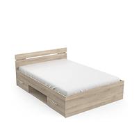 Demeyere Lit Double pour Adulte Michigan 140 X 200 cm 2 Tiroirs / 1 Niche - Style Industriel - Fabriqué en France - Modulable & Fonctionnel, Chene Kronberg