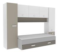 DEMEYERE Lit gigogne enfant avec multiples rangements - Décor blanc/argile - 90 x200 cm - TIDY