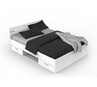 Demeyere, Lit Michigan, Avec Rangements, Blanc mat, 140 x 190 cm, Fabriqué en France, Garantie 2 ans