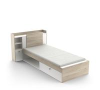 Lit enfant LIFE - 90x190/200 - Rangements - Décor Chêne et blanc - DEMEYERE - Fabriqué en France