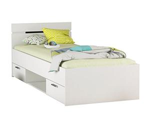 Demeyere Lit Simple Pour Enfants Michigan 90 X 200 cm 2 Tiroirs / 1 Niche - Coloris Blanc - Fabriqué en France - Modulable & Fonctionnel