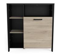 Demeyere Meuble avec Espace Micro Onde Cuisine en Bois 6 Etagères, 1 Porte Résistante A L’Eau - Style Industriel - Cuisine Complète ‟Chili” - Coloris Noir Mat et Chêne Kronberg - 96 x 101 x 40 cm