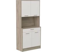 Demeyere Meuble Cuisine avec Plan De Travail 3 Etagères, 1 Tiroir, 1 Niche - Idéal Micro-Onde et Résistant à l’Eau - Coloris Chêne Kronberg et Blanc - 84 x 177 x 40 cm