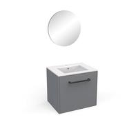 Demeyere Meuble De Salle De Bain avec Miroir & Vasque, 2 Tiroirs Et Porte-Serviette Tendance en Bois Eco-Responsable - Coloris Gris Foncé & Finitions Noires - 47,3 x 55 x 61,2 cm