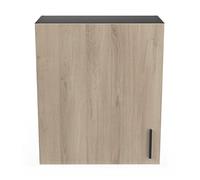 Meuble haut 1 porte 60 cm Origan noir et bois - Naturel -