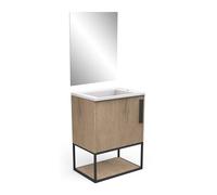Demeyere Meuble Lavabo avec Miroir & 1 Tiroir en Bois Eco-Responsable - Coloris Chêne Hamilton & Finitions Noires - Salle De Bain Gamme Line - 25 x 27 x 40, 3 cm