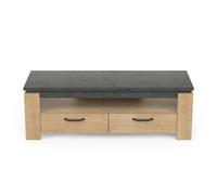 Demeyere Meuble TV 2 Tiroirs-Décor Chêne et Gris Anthracite-Fabrication Française-Style Contemporain-pour Salon-L140 l42 H47 cm, Bois d'ingénierie, Brown, L 140 x P 42 x H 47 cm