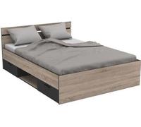 DEMEYERE Michigan Lit adulte 140x190 cm - 2 tiroirs et 1 niche - Industriel -Reproduction chene brossé et noir