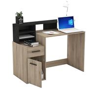 Demeyere Chêne 127 x 94 x 60 cm Petit Bureau avec Rangement en Bois, 1 Porte & 1 Tiroir Idéal pour Les Etudiants - Style Industriel - Coloris Kronberg & Noir Ardoise, Mélamine