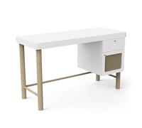 Demeyere Petit Bureau Enfant avec Rangement & 1 Tiroir en Bois - Gamme OCHNA - Coloris Blanc Mat & Bois Hévéa avec Finitions Chêne Kronberg - 20 x 80,7 x 55 cm
