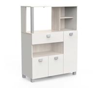 Demeyere Petit Meuble De Rangement Cuisine Résistant A L’Eau et Idéal Micro OndeEn Bois - Coloris Blanc Mat et Chêne Kronberg avec Finitions Gris Laqué - 100 x 133 x 42 cm