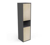 Demeyere Petit Meuble De Rangement Salle De Bain 2 Portes avec 2 Etagère & 1 Niche en Bois Eco-Responsable - Coloris Noir Mat & Chêne Hamilton - Salle De Bain Gamme Line - 30 x 120 x 30 cm