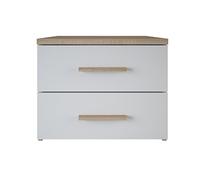 Demeyere Selena Table de Chevet scandinaves 2 tiroirs Blanc Perle/chêne brossé, Panneaux de Particules, 50 x 42 x 40 cm