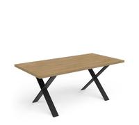 Demeyere Table A Manger Bois 10/12 Personnes Design - Style Industriel - Coloris Chêne Hamilton et Noir Mat - 180 x 75 x 90 cm
