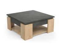 Table basse carrée AUSTIN - Décor chêne Hamilton et Sidewalk - L 80 x P 80 x H 37,2 cm chêne G