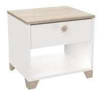 Table de chevet Izzy 1 tiroir blanc et bois - Naturel -
