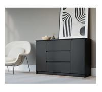 Demi 2D3S Commode, Couleur: Noir, D: L: 120cm, P 39 cm, H: 78 cm, avec deux portes et trois tiroirs