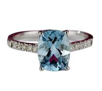 Demi-alliance en argent sterling 925 avec pierre aigue-marine naturelle bleu clair et transparente | Anneau plaqué argent serti de diamants | LK_DHR_0081