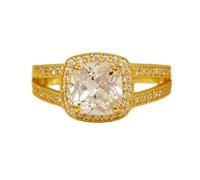 Demi-alliance en argent sterling 925 avec pierre CZ naturelle couleur incolore | Anneau plaqué or serti d'un halo de diamants | LK_DHR_0838