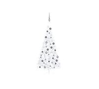 vidaXL Demi-arbre de Noël artificiel pré-éclairé et boules blanc 210cm