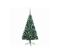 vidaXL Demi-Arbre de Noël Artificiel Pré-éclairé et Boules, Sapin de Noël avec LED, Décoration de Vacances, Ornement de Fête Intérieur Extérieur, Vert 150 cm