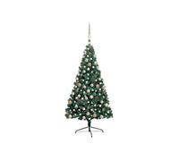 Demi-arbre de Noël Artificiel Pré-éclairé et Boules, Sapin de Noël avec LED, Décoration de Vacances, Ornement de Fête Intérieur Extérieur, Vert 240