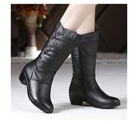 Demi-bottes Femme Boots De Neige Chaudes D'hiver Doublées De Peluche,Bottines Élégantes À Talons Blocs,Booties Imperméables En Cuir PU,Chaussures De Loisirs En Coton for L'extérieur ( Color : Black ,