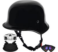 Demi-Casque De Moto Allemand Vintage, Casque Ouvert Tête De Mort Approuvé Dot/Ece, Hommes Femmes Portable Rétro Casque De Moto pour Course Cyclomoteur Vélo Scooter, B, L(59~60cm)