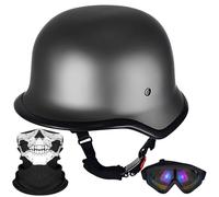 Demi-Casque De Moto Allemand Vintage, Casque Ouvert Tête De Mort Approuvé Dot/Ece, Hommes Femmes Portable Rétro Casque De Moto pour Course Cyclomoteur Vélo Scooter, D, XL(61~62cm)