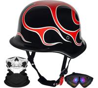 Demi-Casque De Moto Allemand Vintage, Casque Ouvert Tête De Mort Approuvé Dot/Ece, Hommes Femmes Portable Rétro Casque De Moto pour Course Cyclomoteur Vélo Scooter, F, XXL(63~64cm)