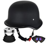 Demi-Casque De Moto Allemand Vintage, Casque Ouvert Tête De Mort Approuvé Dot/Ece, Hommes Femmes Portable Rétro Casque De Moto pour Course Cyclomoteur Vélo Scooter, A, L(59~60cm)