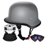 Demi-Casque De Moto Allemand Vintage, Casque Ouvert Tête De Mort Approuvé Dot/Ece, Hommes Femmes Portable Rétro Casque De Moto pour Course Cyclomoteur Vélo Scooter, C, XL(61~62cm)