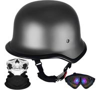 Demi-Casque De Moto Allemand Vintage, Casque Ouvert Tête De Mort Approuvé Dot/Ece, Hommes Femmes Portable Rétro Casque De Moto pour Course Cyclomoteur Vélo Scooter, D, L(59~60cm)