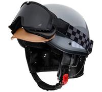 Demi Casque De Moto avec Lunettes Casques de Moto Jet Casques Mobylette Rétro Homologué ECE, Casques Bol Homme Femme Scooter électrique Demi Casque, pour Vélos Scooter Chopper 5,One Size=58-62cm
