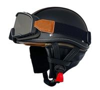 Demi Casque De Moto avec Lunettes Léger Casques Jet Rétro Moto Homologué DOTECE Cuir Vintageoucle À Dégagement Rapide Réglable Casque Ouvert pour Scooter Vélo Cruiser 6,XL:61-62CM