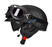 Demi Casque De Moto Bluetooth Léger Casque Jet Rétro avec Dégagement Rapide De Lunettes Casques Vintage Face Ouverte DOTECE Homologué Casques Mobylette Moto Bols 8,XL:61-62CM