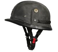 Demi-casque de moto,casque en cuir allemand vintage,rafraîchissant et respirant,universel quatre saisons for adulte,for accessoires de moto cruiser(Gray,S)