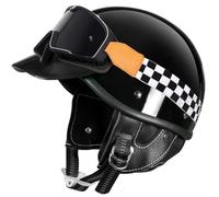 Demi Casque de Moto, Casque Moto Rétro À L'allemande, Casques Jet ECE Homologué, Casque Moto Cyclomoteur avec Lunettes, Casques Bol Unisexe, Homme Casques de Moto Ouverte 3,M=57-58cm