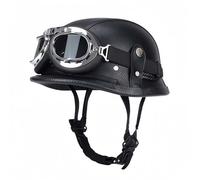 Demi-Casque De Moto, Casque Vintage en Cuir Style Allemand avec Lunettes, Homologué ECE, Casque De Motocross Rétro, Adulte pour Scooter, Homme Et Femme B,L57-60CM