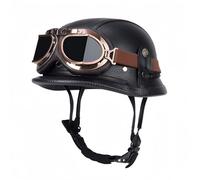 Demi-Casque De Moto, Casque Vintage en Cuir Style Allemand avec Lunettes, Homologué ECE, Casque De Motocross Rétro, Adulte pour Scooter, Homme Et Femme A,M55-56CM