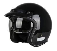 Demi Casque De Moto, Casques Vintage ECE Homologué à Face Ouverte à L'Allemande Demi Casque De Moto avec VisièRe, RéTro Demi Casque Moto VéLo Scooter Black2,M:57-58CM