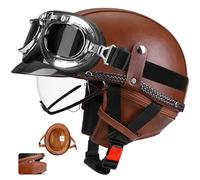 Demi-Casque de Moto en Cuir Allemand, Casque rétro Ouvert certifié ECE avec visière, adapté aux Scooters, Casques pour Hommes et Femmes, Boucle à dégagement Rapide du Casque 6,XL59-60CM