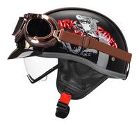 Demi-Casque De Moto Vintage Style Casques Bols Rétro avec Visière Casques De Scooter ECEDOT Homologué Casque Jet Ouvert Moto pour Adultes Hommes Femmes Doublure Amovible Z-8,L:59-6CM