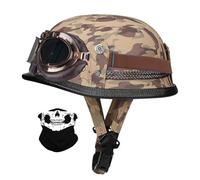 Demi-Casque Moto Allemand Vintage avec Lunettes, Casques Ouverts Rétro Cuir Hommes Femmes, Boucle à Dégagement Rapide Casque pour Scooter Cruiser Chopper Moped, Certifié ECE (J, M 56~57CM)