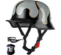 Demi-Casque Moto Allemand Vintage, Casques Ouverts Rétro Homologués ECE, Casques Jet pour Homme Adulte Boucle à Dégagement Rapide, pour Scooter de Vélo Cruiser, 56~64cm 6,XL