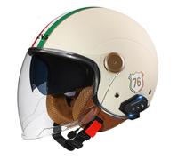 Demi Casque Moto Bluetooth Vintage Casque Jet Ouvert ECEDOT Homologué Casques Bols 3/4 Portable avec Double Visière avec Doublure Amovible pour Adultes Hommes Femmes M,L:59-60CM